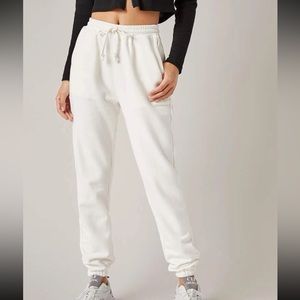 Drawstring Solid White Sweatpants